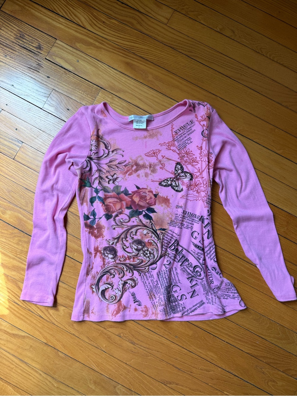 Y2K Floral & Script Long Sleeve Tee